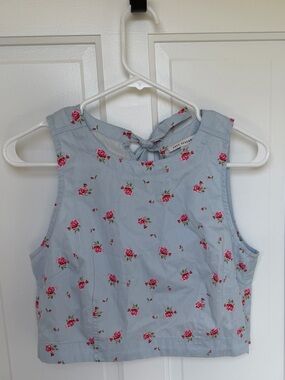 Light Blue Floral Tie-Back Crop Top - Petite Assembly